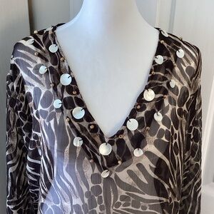 NWT Brown and Cream Swim Coverup with shell embellishment Sz L/XL